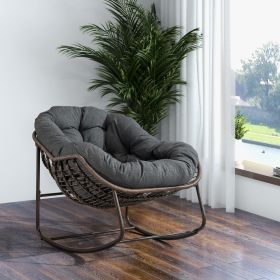 Outdoor Rattan Rocking Chair With Padded Cushion For Porch And Living Room