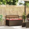 Patio Storage Bench with Cushion Brown Poly Rattan