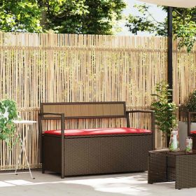 Patio Storage Bench with Cushion Brown Poly Rattan