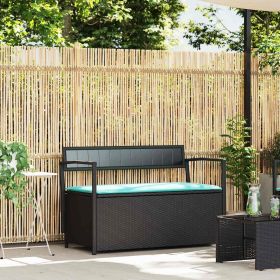 Patio Storage Bench with Cushion Black Poly Rattan