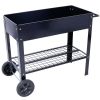 Products Elevated Mobile Raised Ergonomic Metal Planter Garden Bed for Backyard, Patio w/Wheels, Lower Shelf, black
