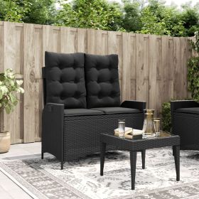 Reclining Patio Bench with Cushions Black Poly Rattan