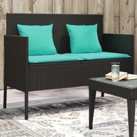 Patio Bench with Cushions Black Poly Rattan