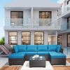 7 Pieces Outdoor Patio Sectional Sofa Couch, Silver Gray PE Wicker Furniture Conversation Sets with Washable Cushions & Glass Coffee Table for Garden