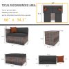 10 Pieces Outdoor Patio Garden Brown Wicker Sectional Conversation Sofa Set with Black Cushions and Red Pillows; w/ Furniture Protection Cover