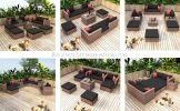 10 Pieces Outdoor Patio Garden Brown Wicker Sectional Conversation Sofa Set with Black Cushions and Red Pillows; w/ Furniture Protection Cover