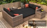 10 Pieces Outdoor Patio Garden Brown Wicker Sectional Conversation Sofa Set with Black Cushions and Red Pillows; w/ Furniture Protection Cover
