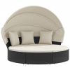 Patio Lounge Bed with Canopy and Cushions Black Poly Rattan