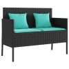 Patio Bench with Cushions Black Poly Rattan