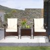 3 Pieces Patio Rattan Conversation Set with Glass Top Coffee Table and Cushions