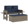 Reclining Patio Bench with Cushions Gray Poly Rattan