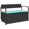 Patio Storage Bench with Cushion Black Poly Rattan