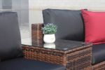 10 Pieces Outdoor Patio Garden Brown Wicker Sectional Conversation Sofa Set with Black Cushions and Red Pillows; w/ Furniture Protection Cover