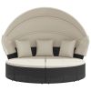 Patio Lounge Bed with Canopy and Cushions Black Poly Rattan