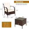 3 Pieces Patio Rattan Conversation Set with Glass Top Coffee Table and Cushions