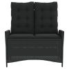 Reclining Patio Bench with Cushions Black Poly Rattan
