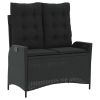 Reclining Patio Bench with Cushions Black Poly Rattan