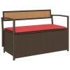 Patio Storage Bench with Cushion Brown Poly Rattan