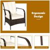 3 Pieces Patio Rattan Conversation Set with Glass Top Coffee Table and Cushions