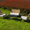 4 Pieces Metal Patio Furniture Set, Hand-Made Drawstring Outdoor Patio Conversation Sets Outside loveseat with Soft Cushion for Garden, Backyard