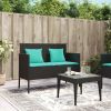 Patio Bench with Cushions Black Poly Rattan