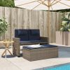 Reclining Patio Bench with Cushions Gray Poly Rattan