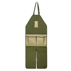 Multi-Pocket Gardening Pruning Longe Leg Apron for Farm (Color: Green & Khaki, Type: Apron)